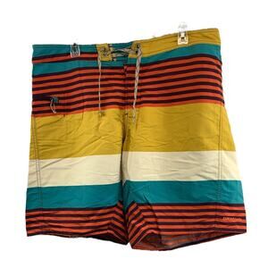 Patagonia Board Shorts Mens 38 Swim Trunks Colorful Striped Surfing Drawstring